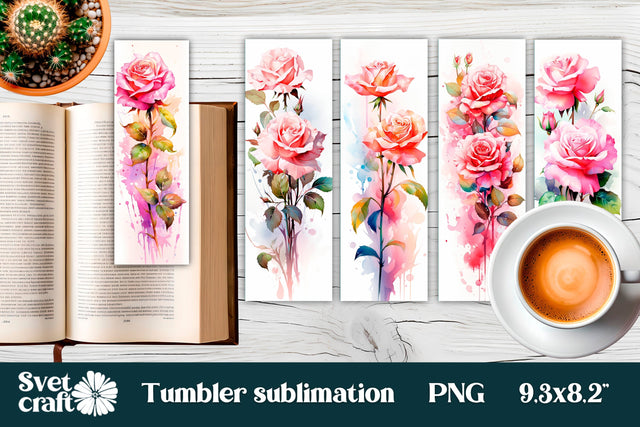 Rose flower bookmark printable | Bookmark PNG bundle Sublimation Svetana Studio 