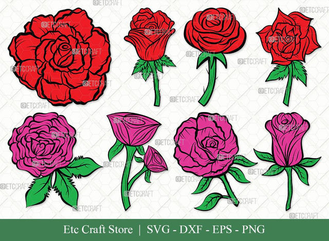 Rose Flower Clipart SVG Cut Files | Rose Flower Clipart Bundle | Rose Flower Outline | Vector Cutting files | Floral SVG | Eps | Dxf | Png | SVG ETC Craft 
