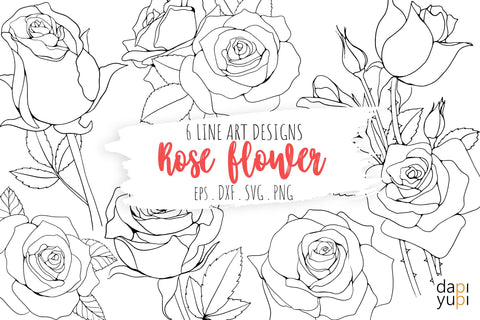 Rose Flower Line Art Graphic Rose SVG Bundle SVG dapiyupi store 