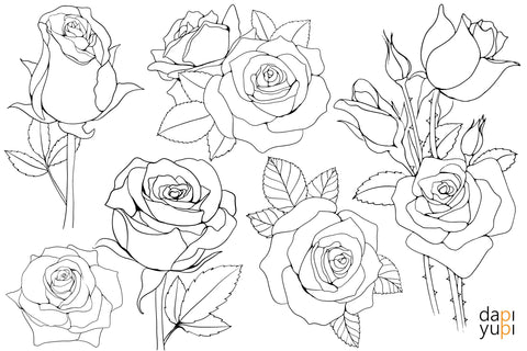 Rose Flower Line Art Graphic Rose SVG Bundle SVG dapiyupi store 