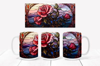 Rose flower mug wrap design | Flower stained glass mug Sublimation Svetana Studio 