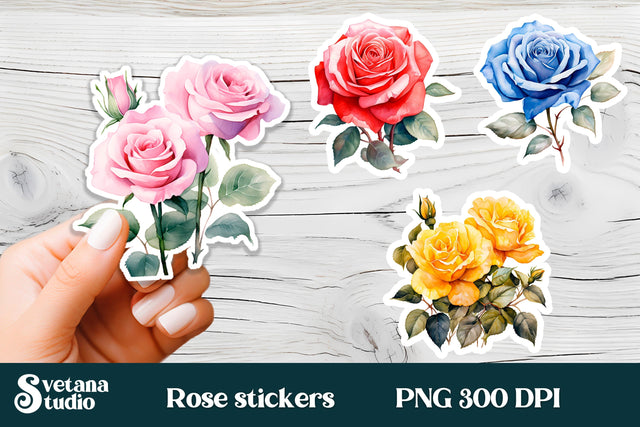Rose flower stickers design | Printable rose stickers PNG Sublimation Svetana Studio 