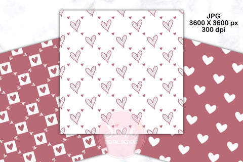Rose Gold and White Valentines Digital Papers Backgrounds Set Digital Pattern SineDigitalDesign 