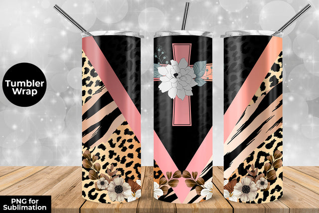 Rose Gold Cross Peace 20 oz Skinny Tumbler Wrap Sublimation Design Sublimation Sublimatiz Designs 