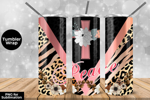 Rose Gold Cross Peace 20 oz Skinny Tumbler Wrap Sublimation Design Sublimation Sublimatiz Designs 
