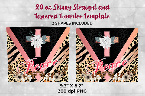 Rose Gold Cross Peace 20 oz Skinny Tumbler Wrap Sublimation Design Sublimation Sublimatiz Designs 