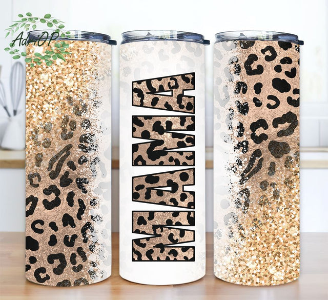 Rose Gold Leopard Mama Sublimation Design for Skinny Tumbler 20oz Design, Mom Tumbler Wrap PNG Sublimation AdriOP 