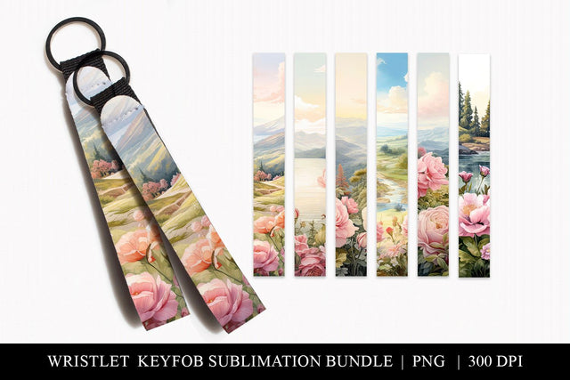Rose Keychain Wristlet Sublimation | Floral Key Fob PNG Sublimation BijouBay 
