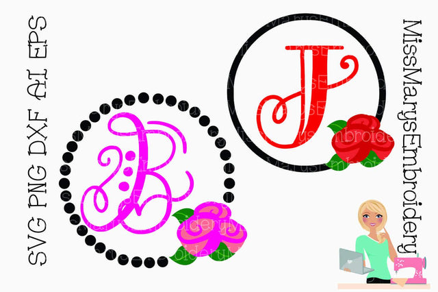 Rose Monogram Frames SVG MissMarysEmbroidery 