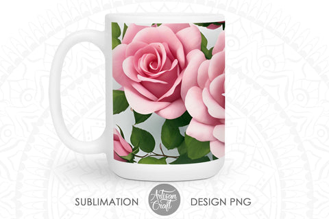 Rose Mug, 3D Flower Mug Wrap, 15oz mug sublimation PNG Sublimation Artisan Craft SVG 