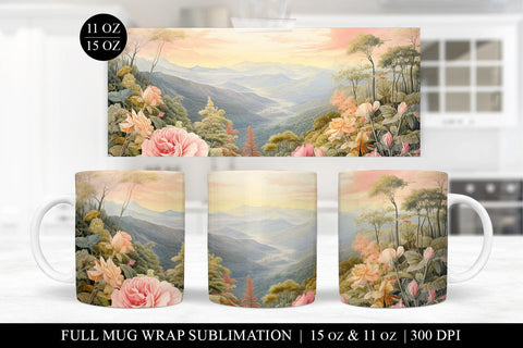 Rose Mug Sublimation Bundle - 6 Floral Mug Wrap PNG Files Sublimation BijouBay 