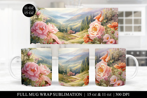 Rose Mug Sublimation Bundle - 6 Floral Mug Wrap PNG Files Sublimation BijouBay 