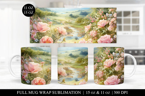 Rose Mug Sublimation Bundle - 6 Floral Mug Wrap PNG Files Sublimation BijouBay 