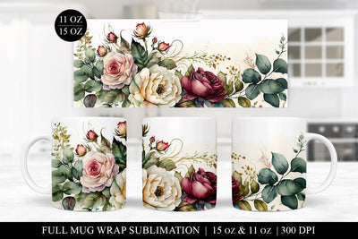 Rose Mug Sublimation Design - Floral Mug Wrap PNG Sublimation BijouBay 