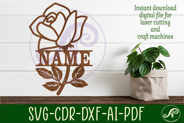 Rose name sign SVG laser cut template digital SVG APInspireddesigns 