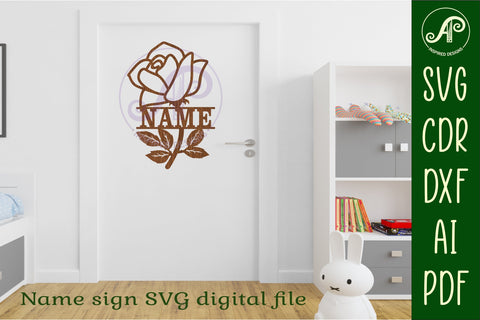 Rose name sign SVG laser cut template digital SVG APInspireddesigns 