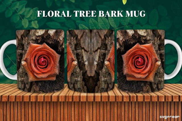 Rose on Bark Mug Wrap | 11 oz | Sublimation Sublimation SvgOcean 
