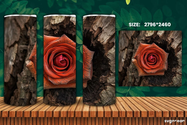 Rose on Bark Tumbler Wrap | 20 Oz | Sublimation Sublimation SvgOcean 