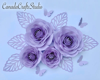 Rose Paper Flower Template 46 + leaf and butterfly SVG CanadaCraftsStudio 