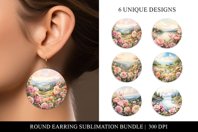 Rose Round Earring Sublimation Designs Sublimation BijouBay 