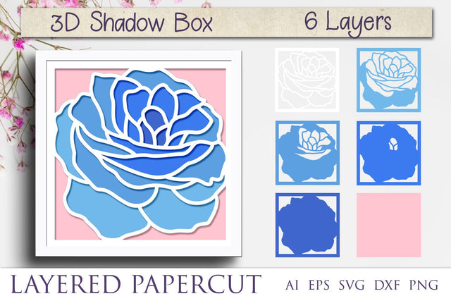 Rose shadow box svg, 3d flower layered papercut, Rose laser cut file 3D Paper AnastasiyaArtDesign 