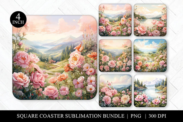 Rose Square Coaster Sublimation Bundle Sublimation BijouBay 