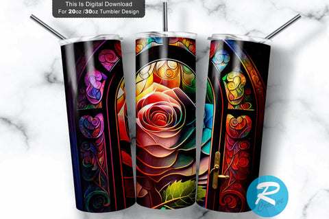Rose Stained 20 oz / 30 oz Tumbler PNG Sublimation Regulrcrative 