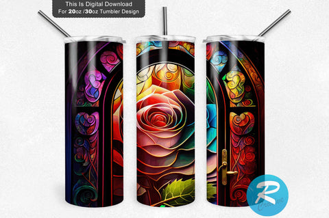 Rose Stained 20 oz / 30 oz Tumbler PNG Sublimation Regulrcrative 