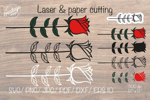 Rose SVG, Flower SVG, Rose outline, Flower laser SVG Createya Design 