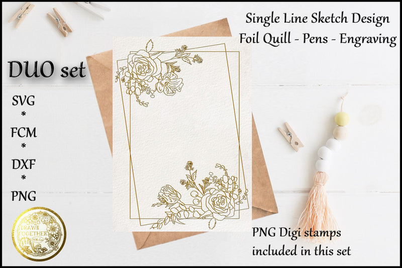 Roses and Berries - Single line for Foil Quill | Digi Stamps Sketch DESIGN DrawnTogether with love 