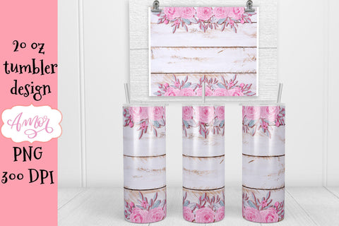 Roses and wood 20 oz tumbler design template Sublimation Amorclipart 