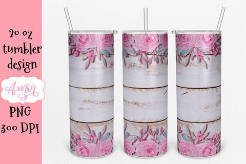 Roses and wood 20 oz tumbler design template Sublimation Amorclipart 
