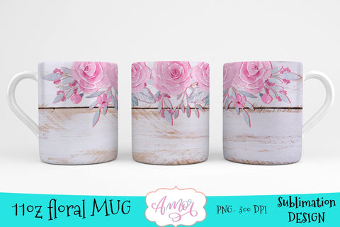 Roses and wood template for 11oz mug sublimation Sublimation Amorclipart 