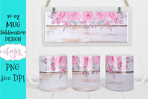 Roses and wood template for 11oz mug sublimation Sublimation Amorclipart 