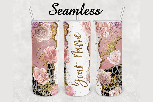 Roses Cheetah Glitter Marble Tumbler sublimation design 20 oz skinny tumbler wrap Sublimation BambinaCreations 