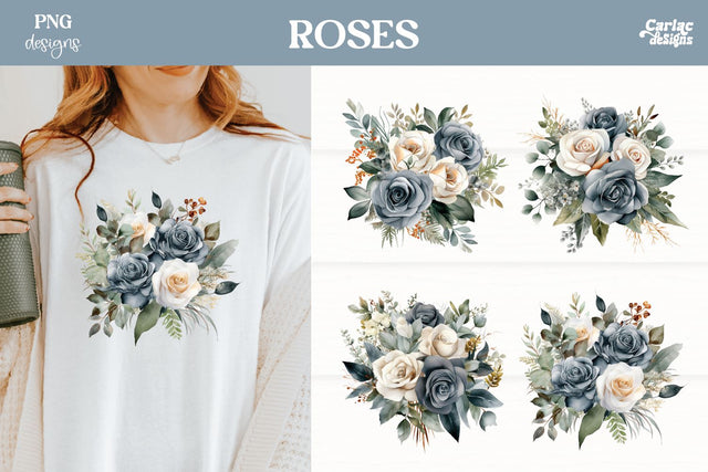 Roses Clipart PNG | Watercolor Flowes Clipart Sublimation Carla C Designs 