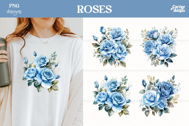 Roses Clipart PNG | Watercolor Flowes Clipart Sublimation Carla C Designs 