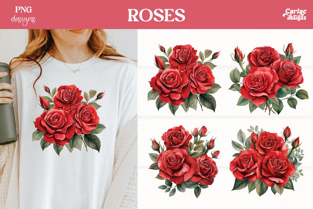Roses Clipart PNG | Watercolor Flowes Clipart Sublimation Carla C Designs 