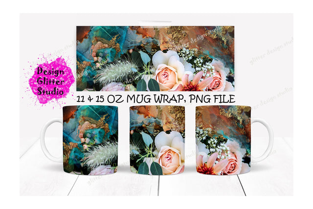 Roses Design Mug Sublimation,Wedding Flowers,11 & 15Oz PNG Mug Templates,Floral Mug Wrap Sublimation, Cricut Mug Sublimation Design Wrap PNG Sublimation ArtStudio 