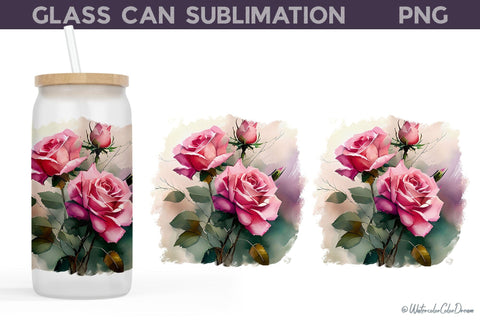 Roses Glass Can Bundle Sublimation WatercolorColorDream 