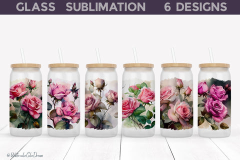 Roses Glass Can Bundle Sublimation WatercolorColorDream 