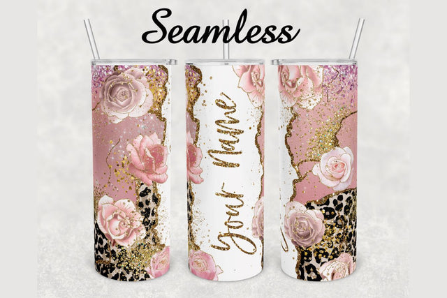 Roses Leopard Gold Glitter Agate Tumbler sublimation design 20 oz skinny tumbler wrap Sublimation BambinaCreations 