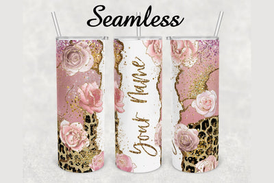 Roses Leopard Gold Glitter Marble Tumbler sublimation design 20 oz skinny tumbler wrap Sublimation BambinaCreations 