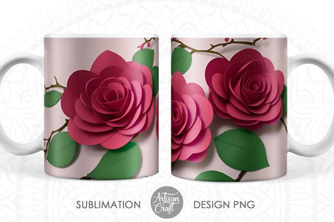 Roses mug wrap, 3D mug Design PNG Sublimation Artisan Craft SVG 