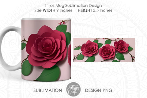 Roses mug wrap, 3D mug Design PNG Sublimation Artisan Craft SVG 