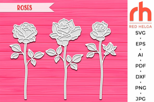 Roses SVG, Roses Cut File, June Birth Plant DXF, Layered Flower, Gemini Flower Silhouette SVG RedHelgaArt 