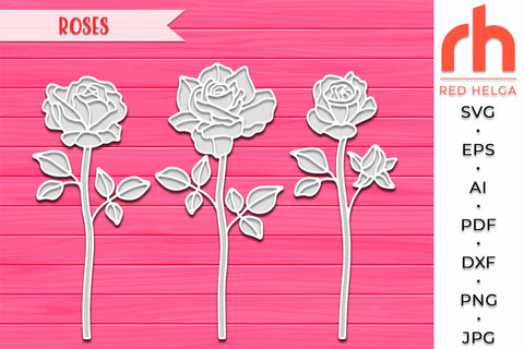 Roses SVG, Roses Cut File, June Birth Plant DXF, Layered Flower, Gemini Flower Silhouette SVG RedHelgaArt 