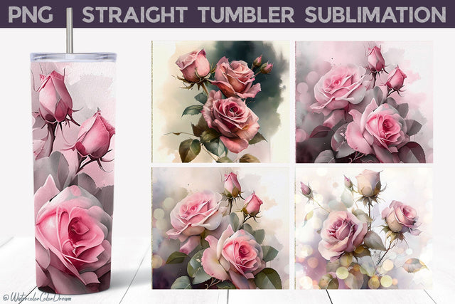 Roses Tumbler Sublimation Designs Sublimation WatercolorColorDream 
