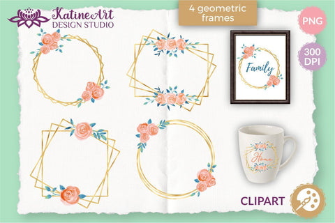 Roses watercolor illustrations peach and navy clipart set. Sublimation KatineArt 