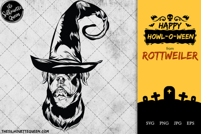 Rottweiler dog svg portrait clipart vector graphic art Witch hat Halloween dog Cricut cut file cuttable design SVG Loveleen Kaur 